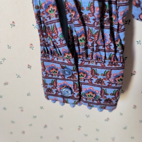 Boden Top Size 6 Blue Paisley Floral Mixed Prints Button-Up Bobble Trim Cotton - Picture 11 of 16